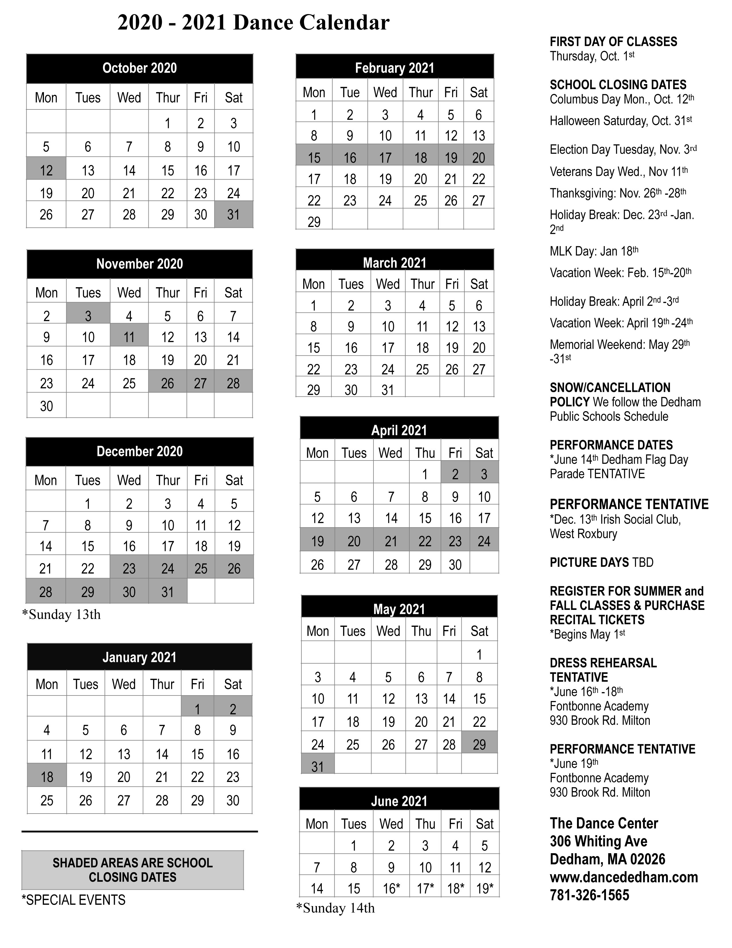 The Dance Center Calendar